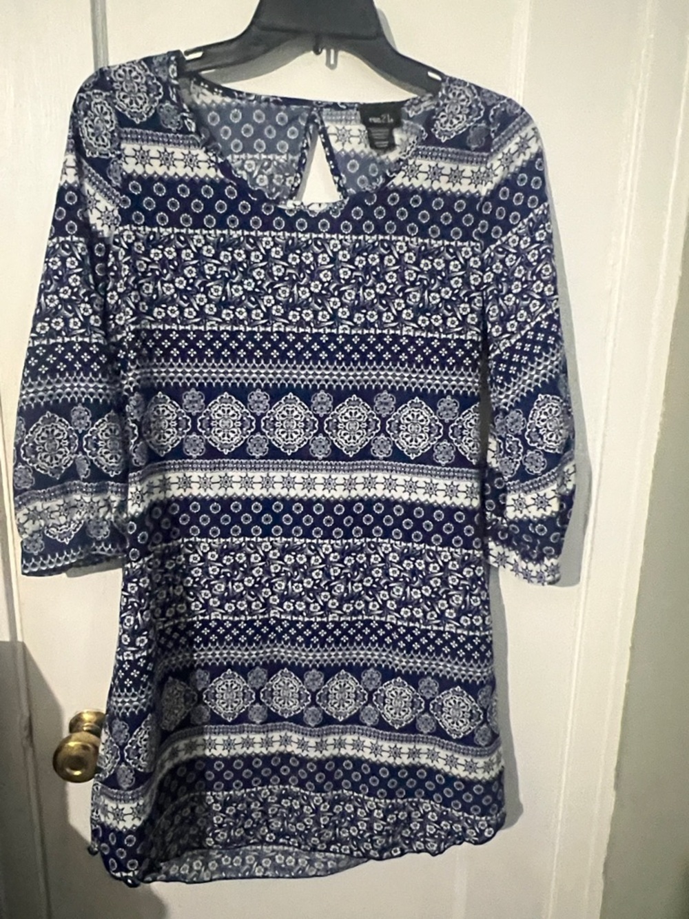 Rue21 Navy and White Printed Long Sleeve Shift Dress